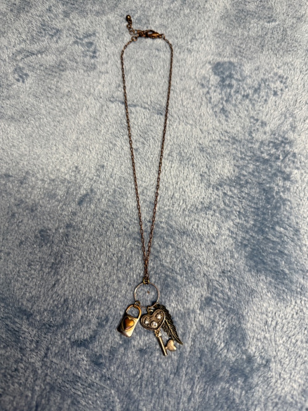 Gold-Tone Heart Lock & Key Charm Necklace